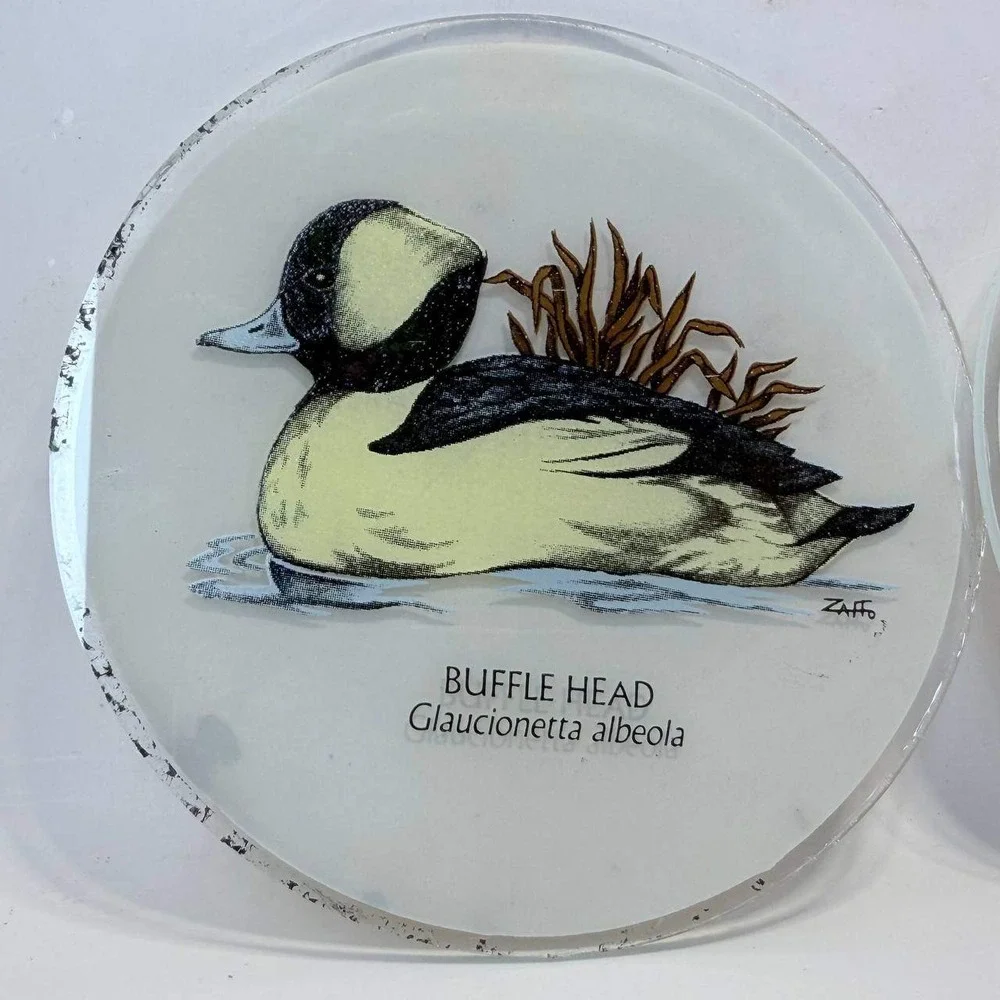 Vintage Zaffo Glass Duck Coasters Set of 3 Wood Duck Buffle Head Common Teal